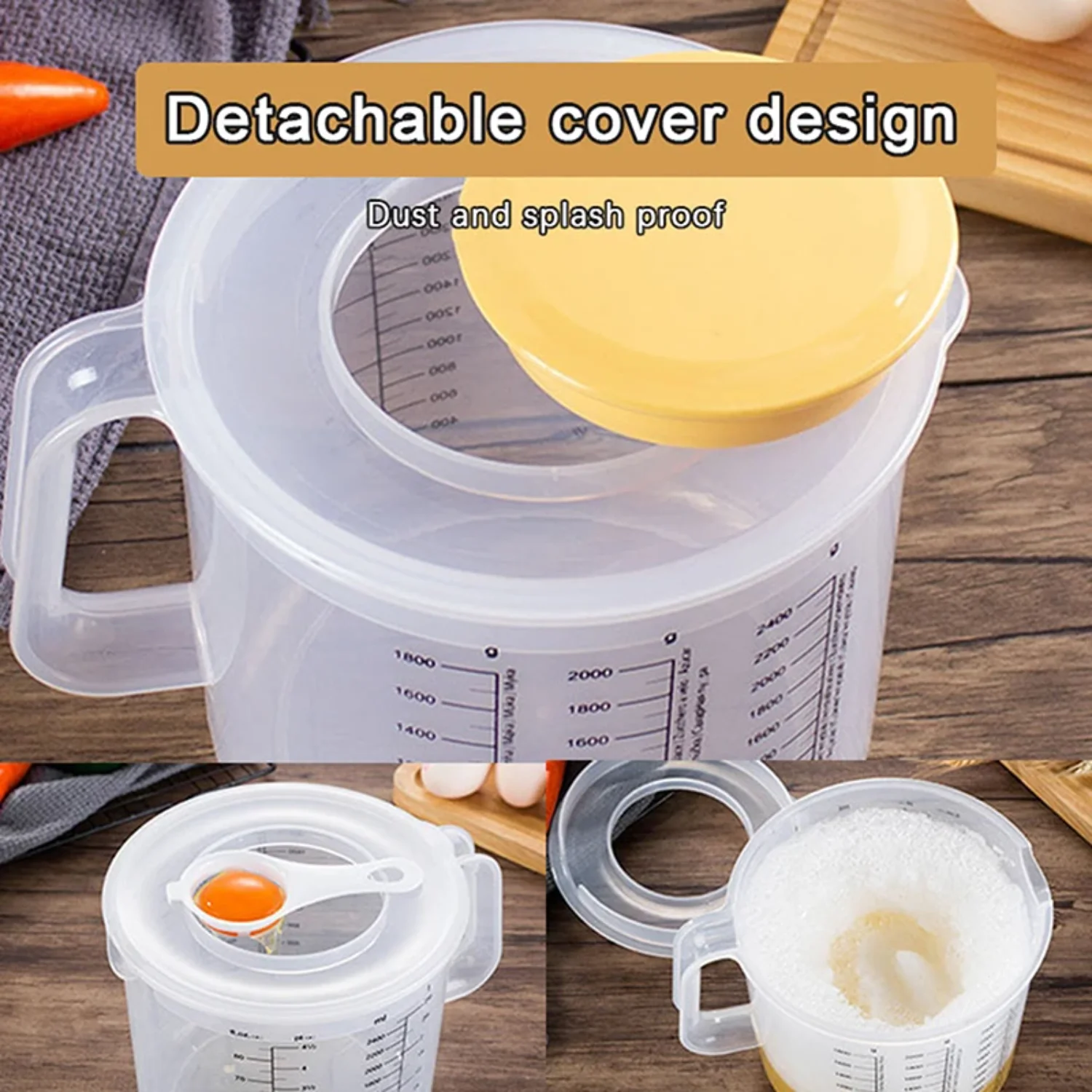 1Pc 2.5L Large Capacity Baking Measuring Cup Scale Kitchen Mixing Bowl with Lid Transparent Plastic Mixing Cup   Tools