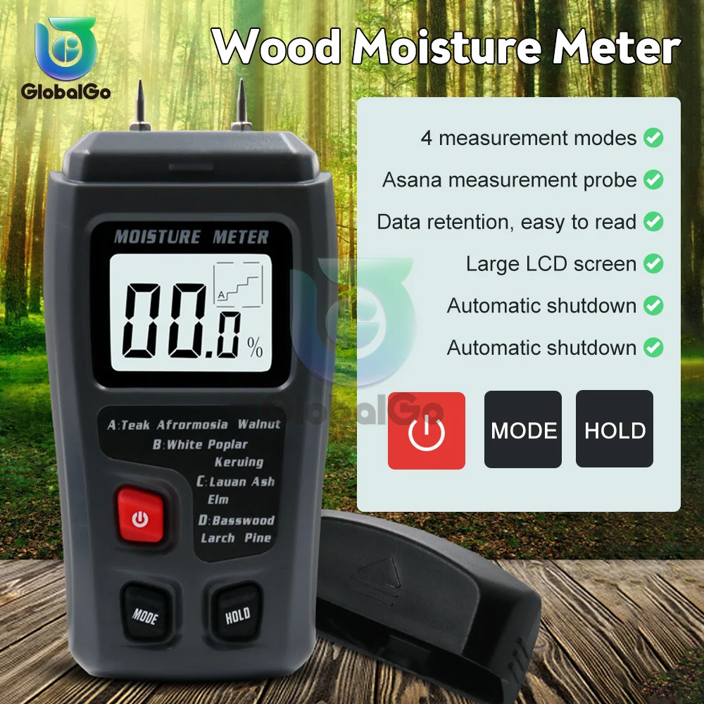 MT-10 Houtvochtmeter Houtvochtigheidstester LCD-schermen Hygrometer Houtvochtigheidsdetector Weerstandsmeting Boomdichtheid