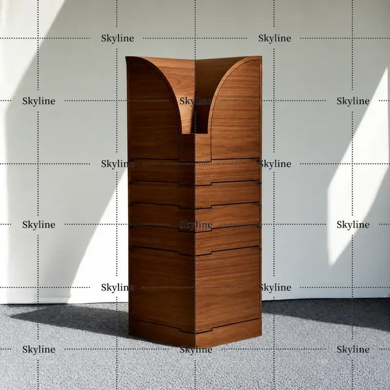 Italian Walnut High Corner Cabinet Rotatable Vertical Wall Locker Creative Household Storage