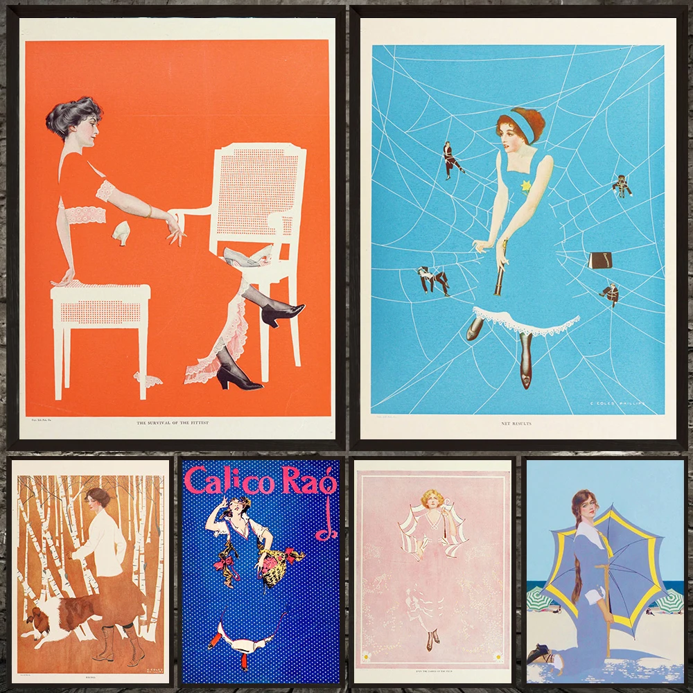 

American Retro Lady Poster Fade Out Girl Wall Art Canvas Painting,Vintage Fashion Magazine Art Poster Print Home Decor Unframed