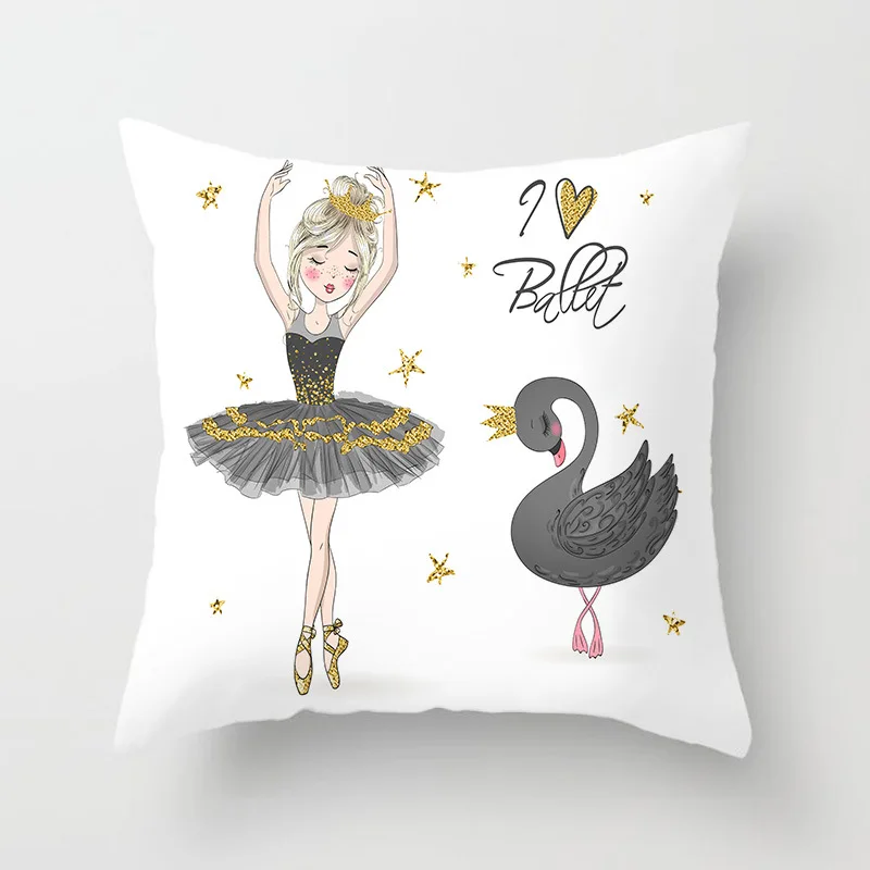 Ballet Decorative Pillowcase Home 45x45cm Polyester Cartoon Ballerina Girl Cushion Cover