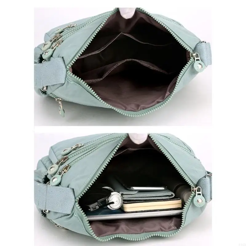 

340D Trendy Multi Zip Nylon Crossbody Bag Convenient Shoulder Bag for Women Girls