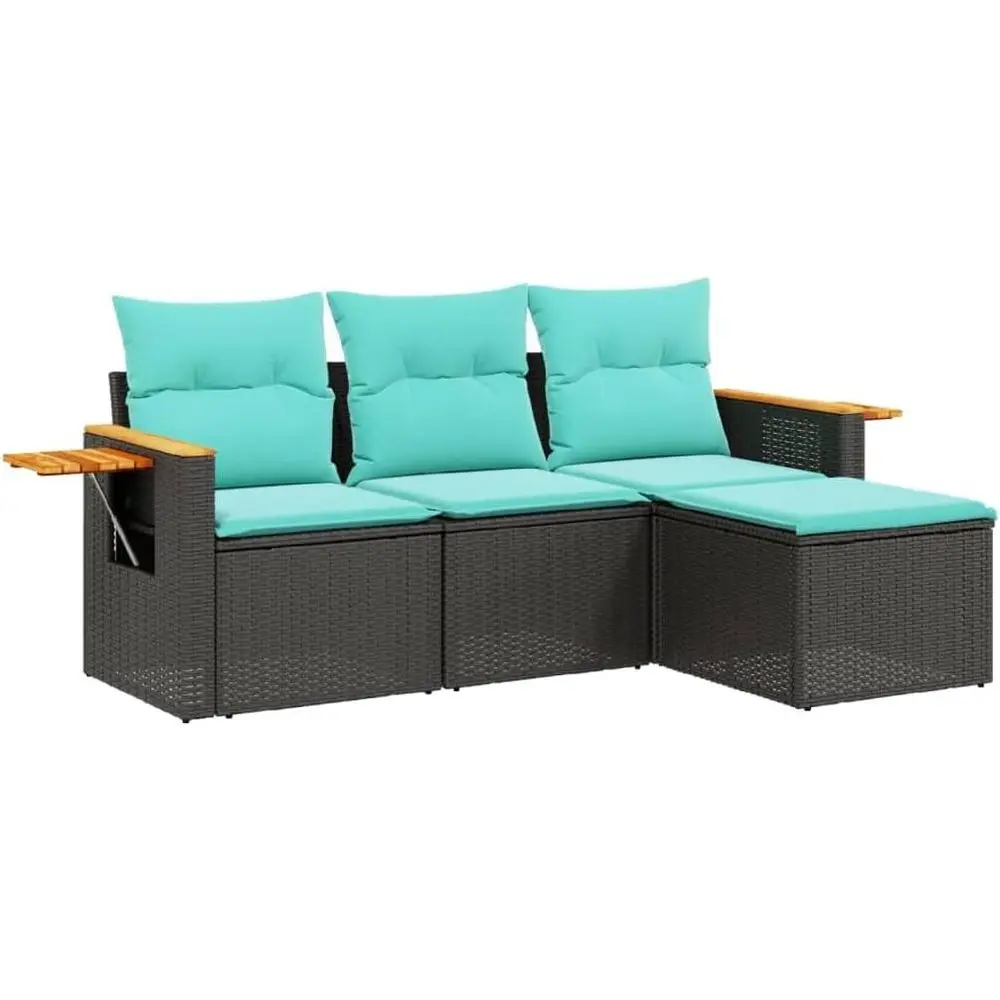 

Durable PE Rattan 4-Piece Outdoor Sofa Set in Black & Blue with Weatherproof Cushions