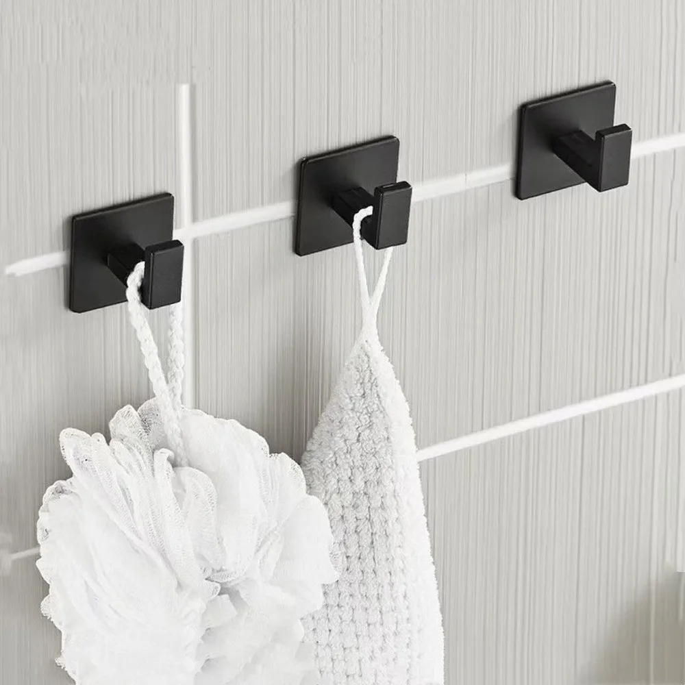 1pc Convenient Self-Adhesive Adhesive Wall Hooks Aluminum Wall Mounted Robe Hook No-Drill Rust-Proof Bathroom Hook for Closet