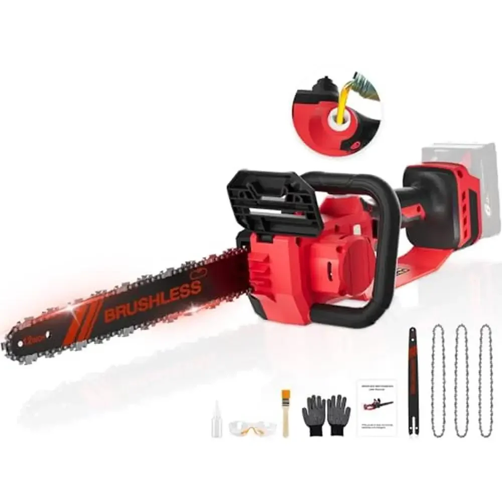 12-Inch Brushless Chainsaw  18V Battery Power Tool Mini Cordless Auto Oiler Security Lock 1000W Cut Trim Prune Garden Ranch