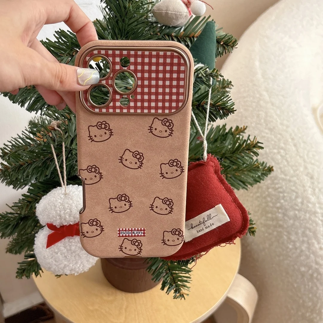Милый кожаный чехол с рисунком «Hello Kitty» для iPhone 17, 16, 15, 14, 13, Pro Max 16 Plus, мягкий чехол для камеры «все включено»