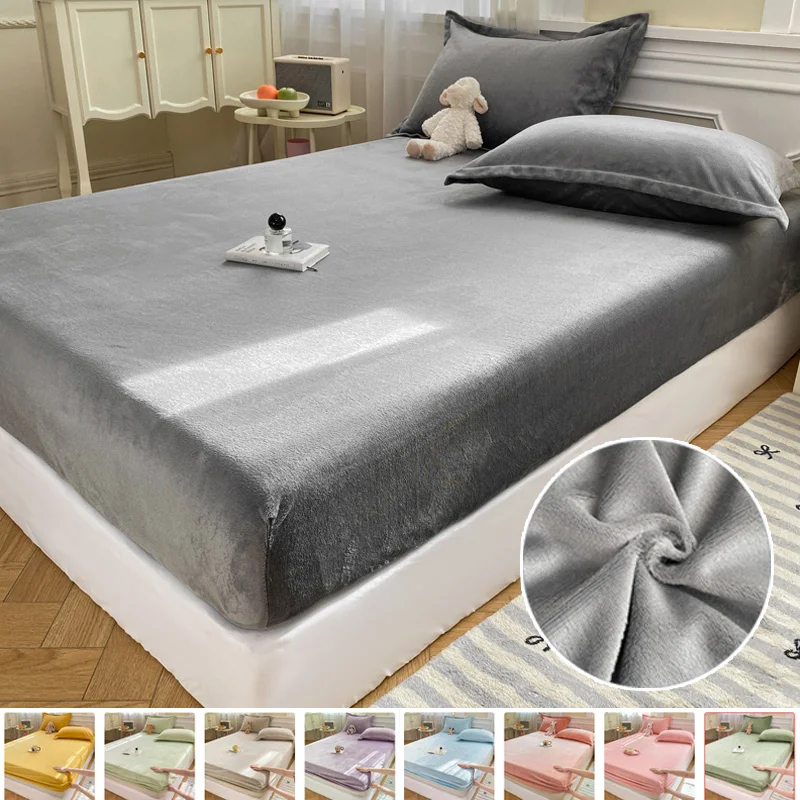 

Thick Coral Fleece Bed Sheet Warm Pad Protector Bedsheet Plush Fitted Sheet Soft Bedspread Mattress Cover Pillowcase Need Order