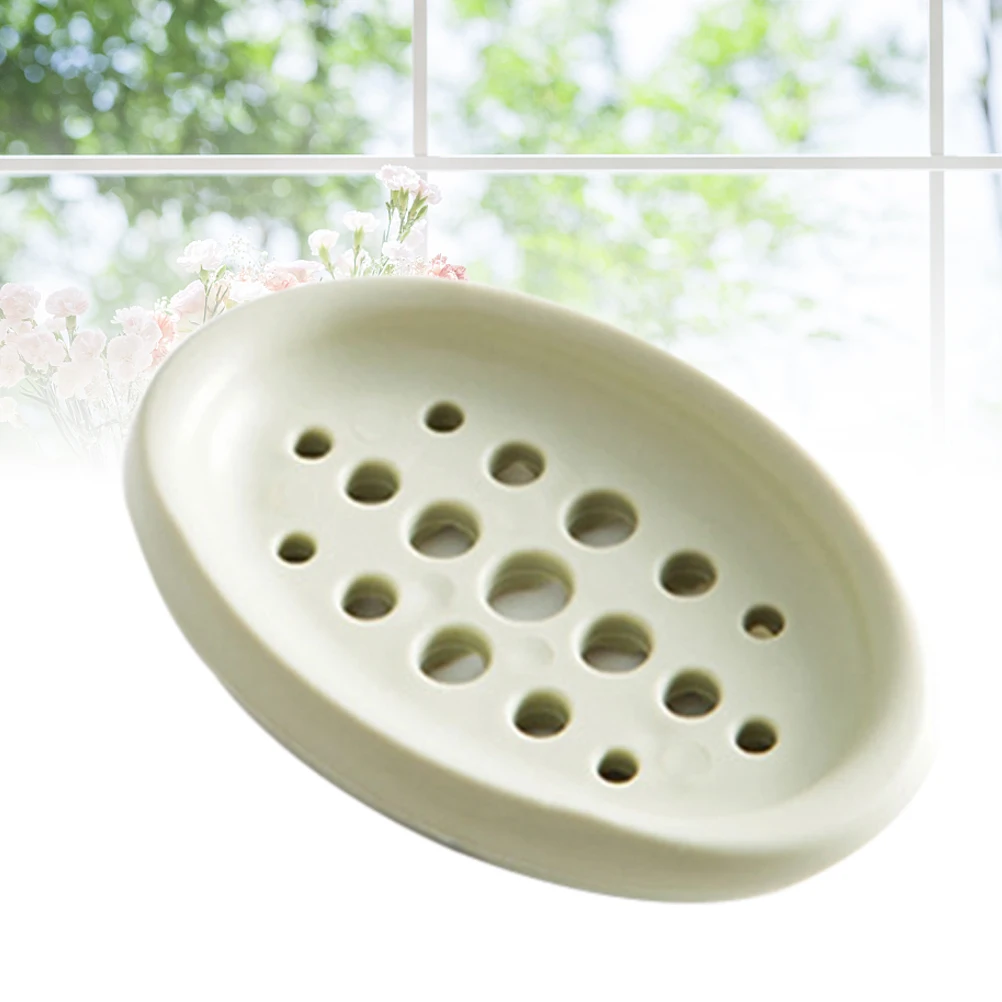 

Creative Oval Silicone Box Dish Holder Drain Design For Shower Bathroom Kitchen Green Non-Metal Portable Soap Tray Countertop
