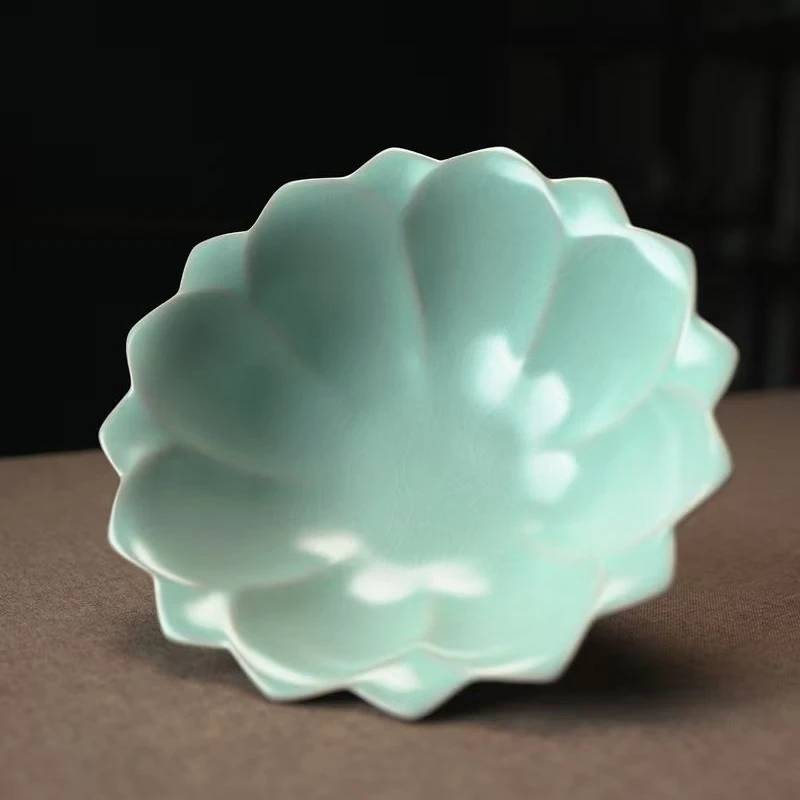 Ru Kiln Fruit Plate Flower-mouthed Bowl Ru Porcelain Sky Blue Hand-made Ice-crack Ceramic Bowl