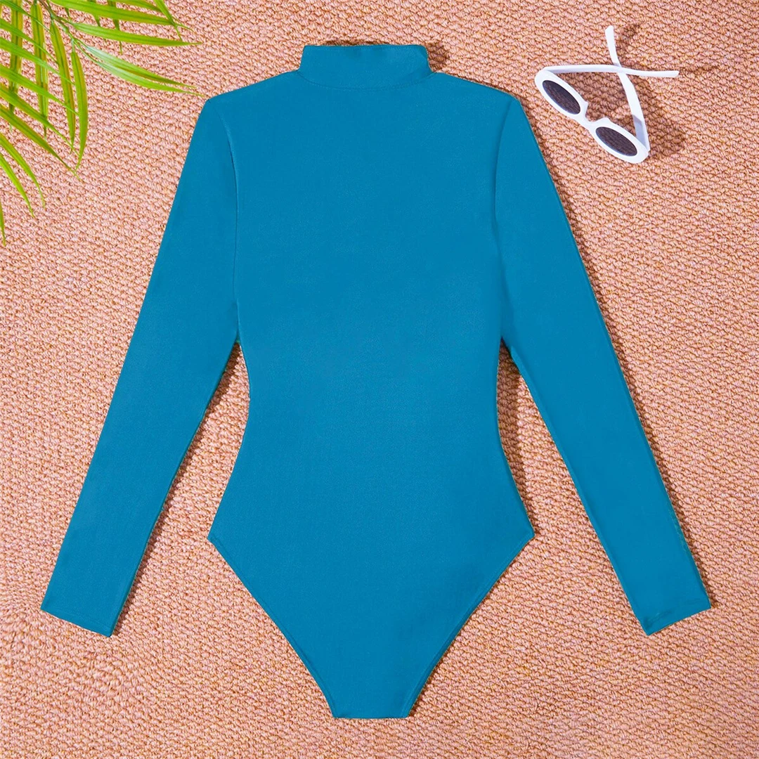 S - 2XL, 4 Farben, langärmelig, mit Reißverschluss, Surf-Rashguard, einteiliger Badeanzug, Damen-Badebekleidung, Badeanzug für Frauen, Badebekleidung, Schwimmanzug V6266 – Detail 15