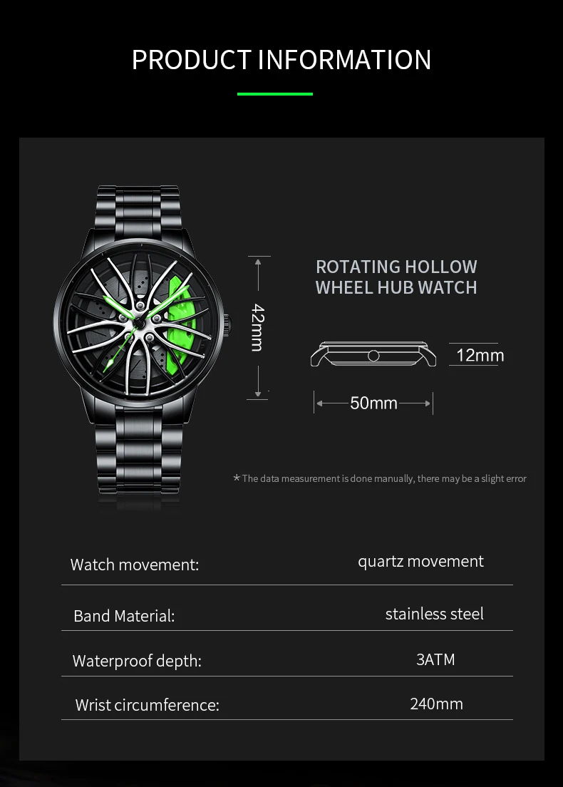 2024New Car Watch Rotating Dial Quartz Movement Stainless Steel VA AV VOOM Top Brand Sports Style Black Wrist Watch Reloj Hombre