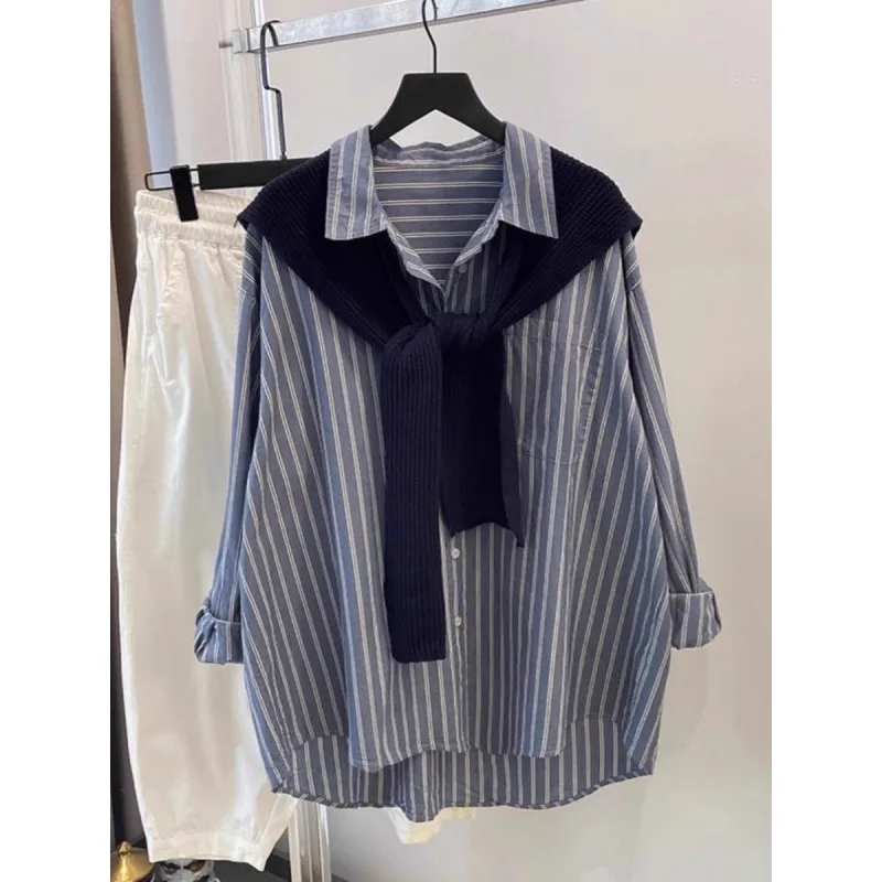 

Extra Large 300 Pou Faionable Striped irt Men's Autumn Winter Long Sve Two-Piece Set Casual Sle Polyester Fiber