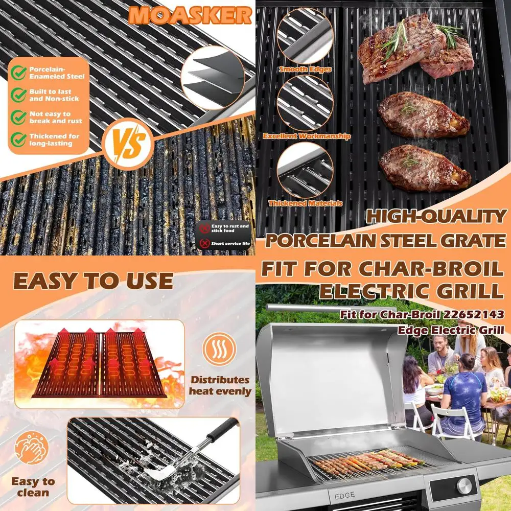 

Charbroil Edge Electric Grill 22652143 Replacement Porcelain Steel Cooking Grates, 2-Pack