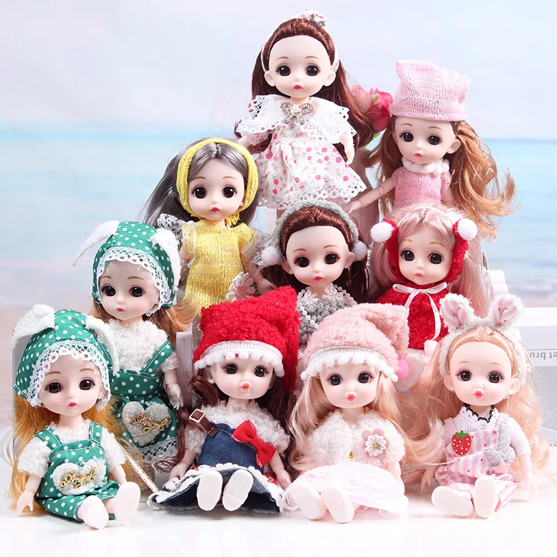 17cm Mini Bjd Doll for Girls 3 To 12 Year Old Wedding Dolls 1/12 with Hair and Clothes Full Set Christmas Gifts Toys for Kids