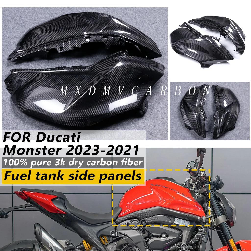 For Ducati Monster Monster950 937 2023 2022 2021 Motorcycle Parts 100% 3K Dry Carbon Fiber Tank Side Panels Cover Fairing Kits