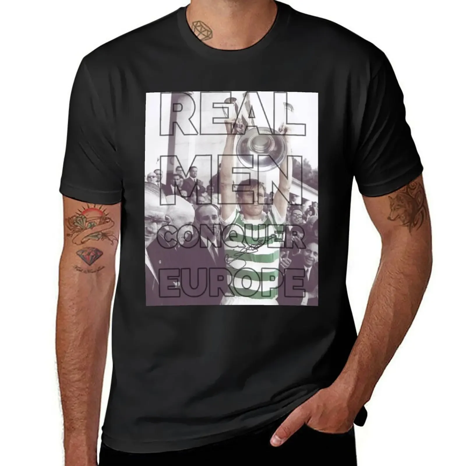 

real men conquer europe - billy mcneill celtic 67 T-Shirt custom shirt oversized graphic tee summer top Men's t-shirts