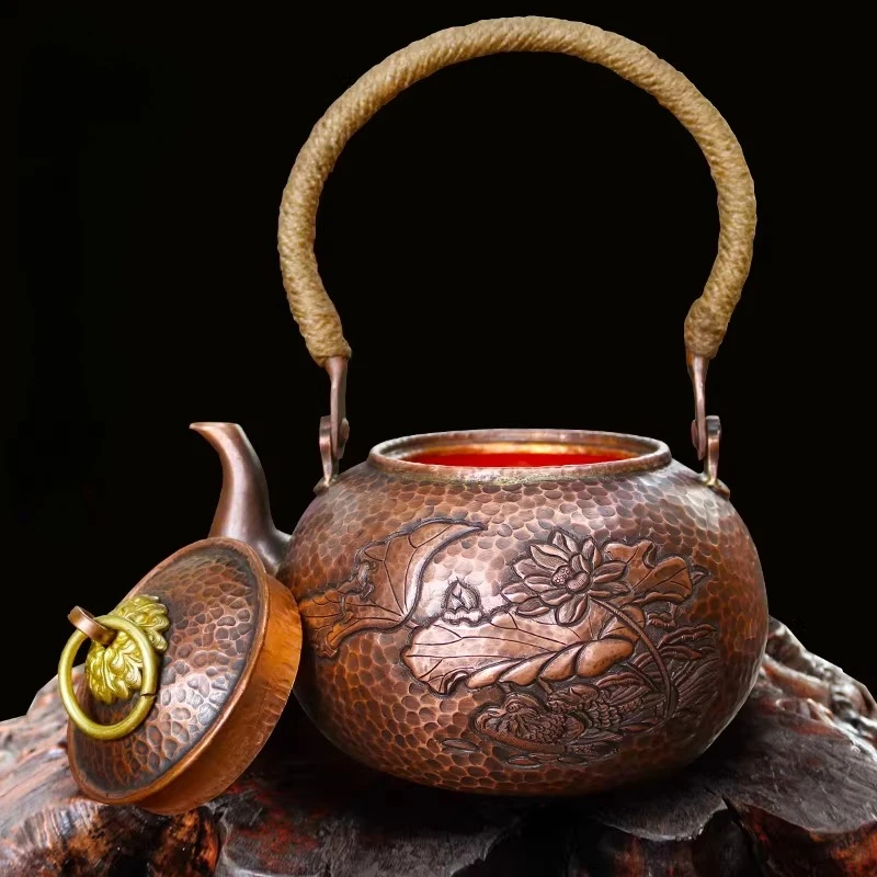 

Red Copper Teapots Chinese Tea Ceremony Handmade Tea Pot Pure Kung Fu Tea Set Retro Keep in Good Health Teas Kettle Teaware