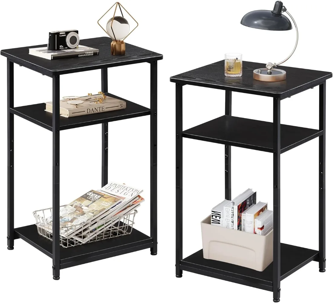 WLIVE Black Side Tables Living Room Set of 2,Industrial End Table for Two, Black Side Table for Bedroom,Home Office,Small Spaces