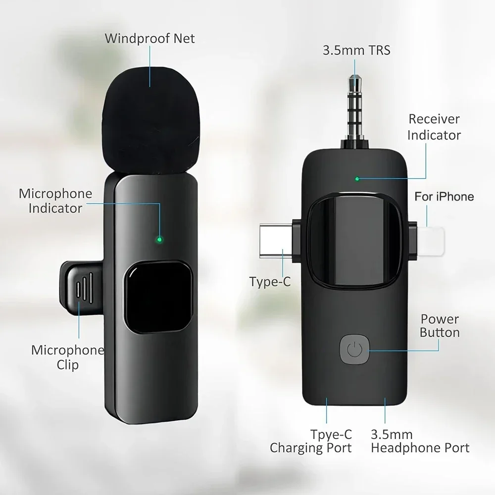KEBIDU Kabelloses Lavalier-Mikrofon, 3-in-1-Mini-Mikrofon, Geräuschunterdrückung, tragbare Audio- und Videoaufzeichnung für Live-Streaming-Interviews – Detail 7