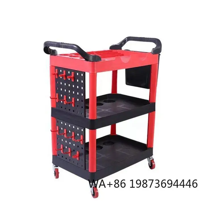 PP material car detailing trolley, multifunctional thickened tool cart for auto repair washing and beauty maintenance work