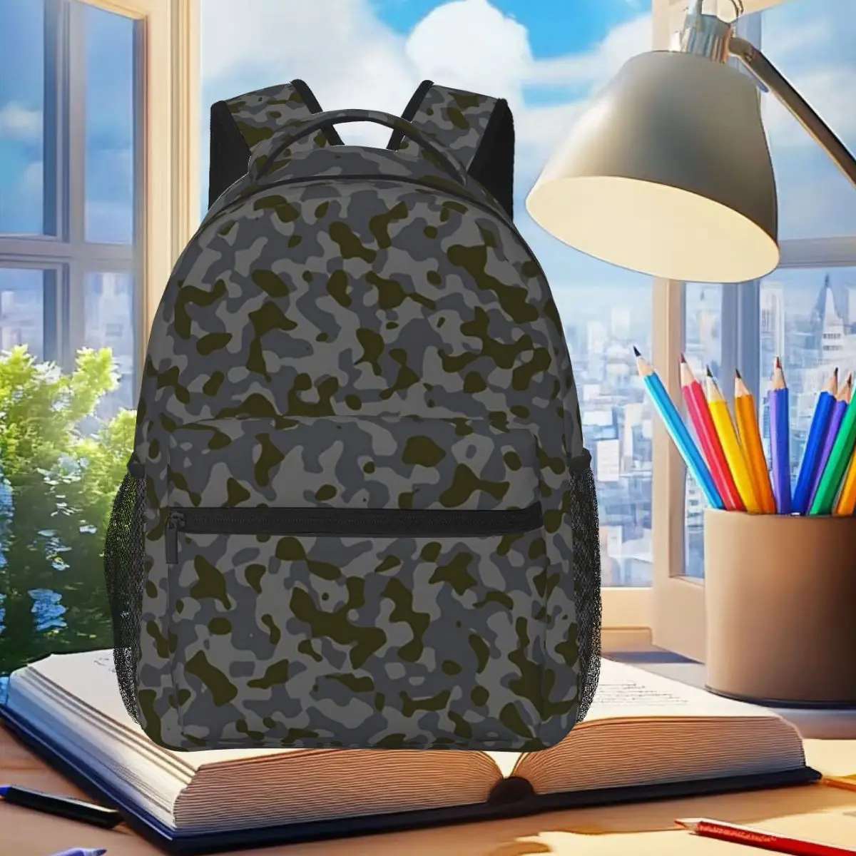 

Gray, Green, Camo Colors Pattern Backpack Student Boys Girls BookBag Kids School Bag Computer Shoulder Bags for Men Women