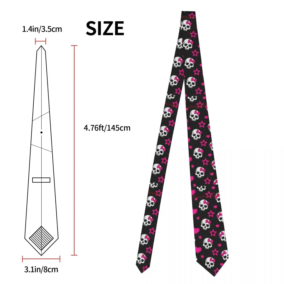 Gothic Pink Skull Necktie Unisex Polyester 8 cm Neck Ties for Men Casual Wide Daily Wear Party