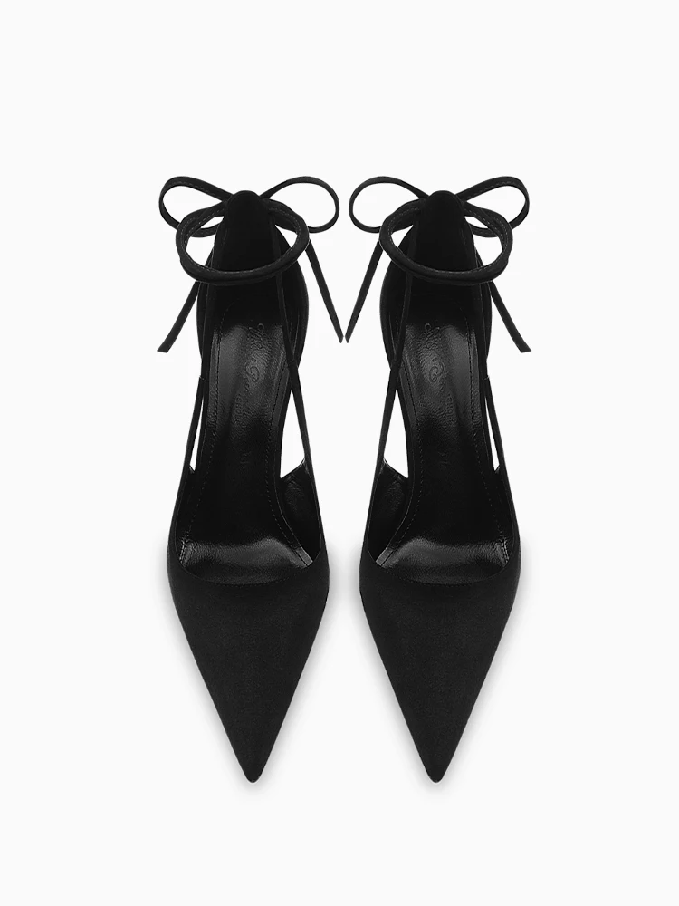 حذاء بكعب عالي بحزام أسود للنساء 2025 صيفي جديد مثير بكعب نحيف حذاء فردي مدبب مع تنانير وصنادل لأصابع القدم