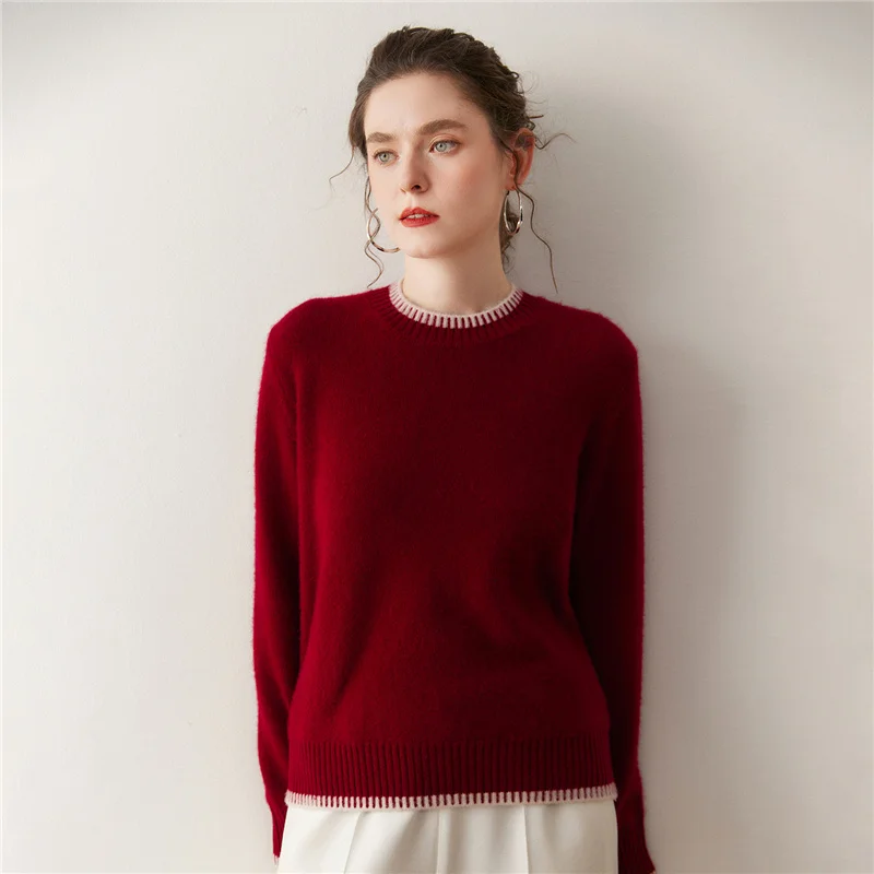 เสื้อสเวตเตอร์คอโอผู้หญิง ผ้าแคชเมียร์ 100% สไตล์วินเทจ สำหรับฤดูใบไม้ร่วงและฤดูหนาว เสื้อถักไหมพรมอุ่นๆ แบบพื้นฐาน สวมใส่สบาย