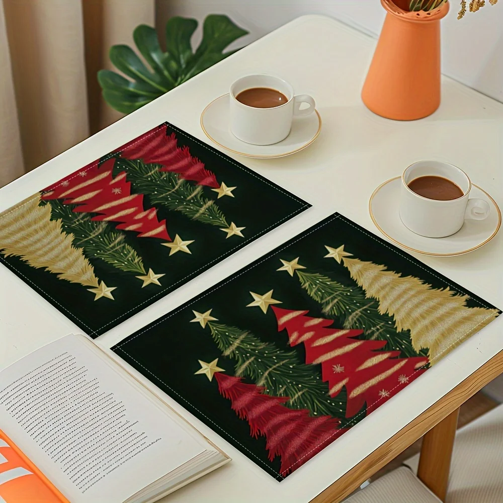 แผ่นรองจานลายต้นคริสต์มาสแบบอเมริกัน VIKAMA 4/6/8/10 ชิ้น สำหรับงานเลี้ยงคริสต์มาส งานสังสรรค์ครอบครัว ตกแต่งโต๊ะอาหารในวันหยุด