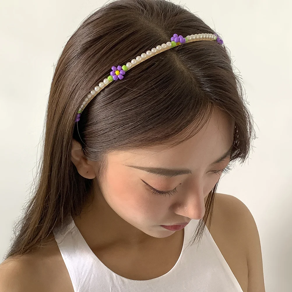 Daisy Flower Headband Bride Hair Hoops Wedding Accessories Pearl Jewelry for Women Casual Violet Miss