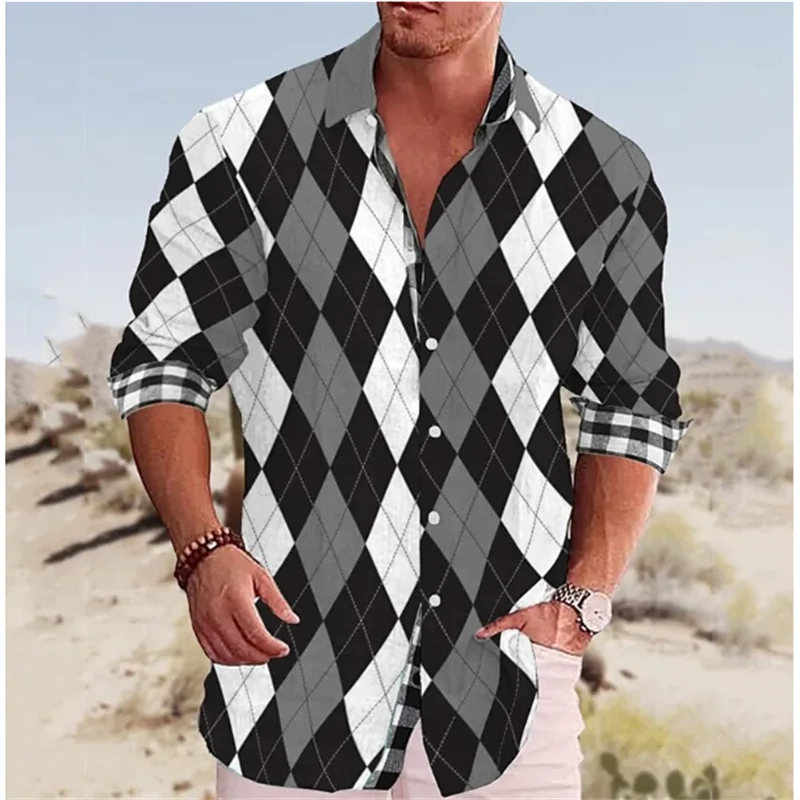 

Fashion Men's Shirt Check Pattern Printed Geometric Lapel Shirt Outdoor Street Long Sleeve Streetwear Designer Casual