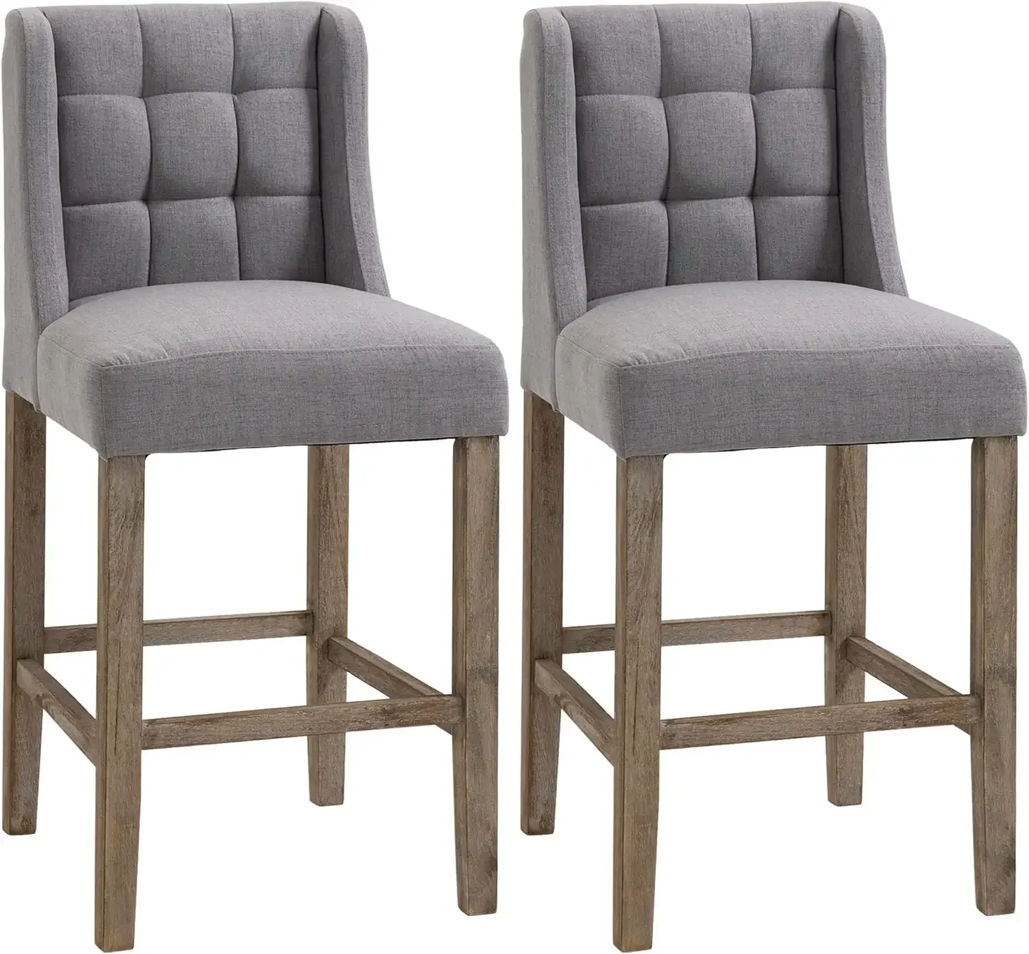 

Tufted Upholstered Barstools, Pub Chairs with Back, Rubber Wood Legs for Kitchen, Dinning Room, Set of 2, Grey