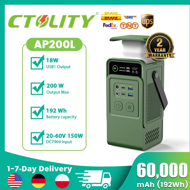 

Ctolity AP200L 60000mAh Power Bank, generador de energía portatil, 192Wh 200W Portable Power Station for Camping, Backup Power