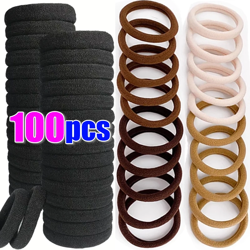 20-100pcs High Elastic Hair Rope Women Basic Hair Bands Black Coffee Brown Seamless Hair Ring Ties Ponytail Holder Accessories