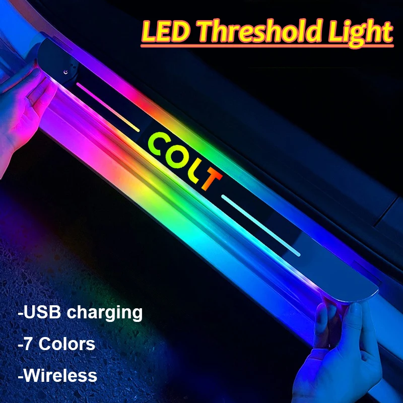 Acrylic LED Car Front Rear Door Sill Light for Mitsubishi COLT USB Charging Welcome Pedal Plate Lamp Interior Decoration