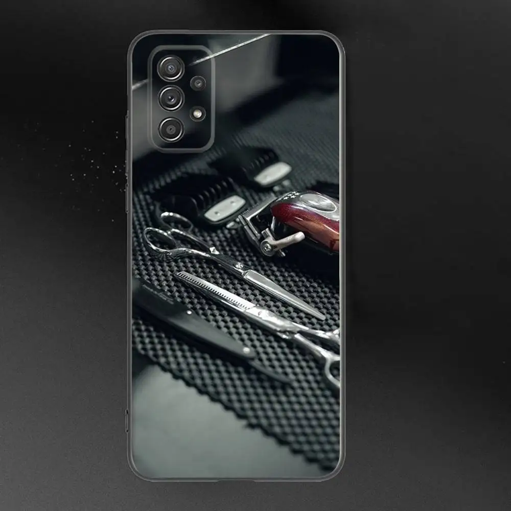 Etui na telefon do Samsung Galaxy A 91, 80, 73, 72, 71, 53, 52, 51, 22, 5G, odporne na wstrząsy, miękkie, czarne, z motywem fryzjerskim i narzędzi fryzjerskich.