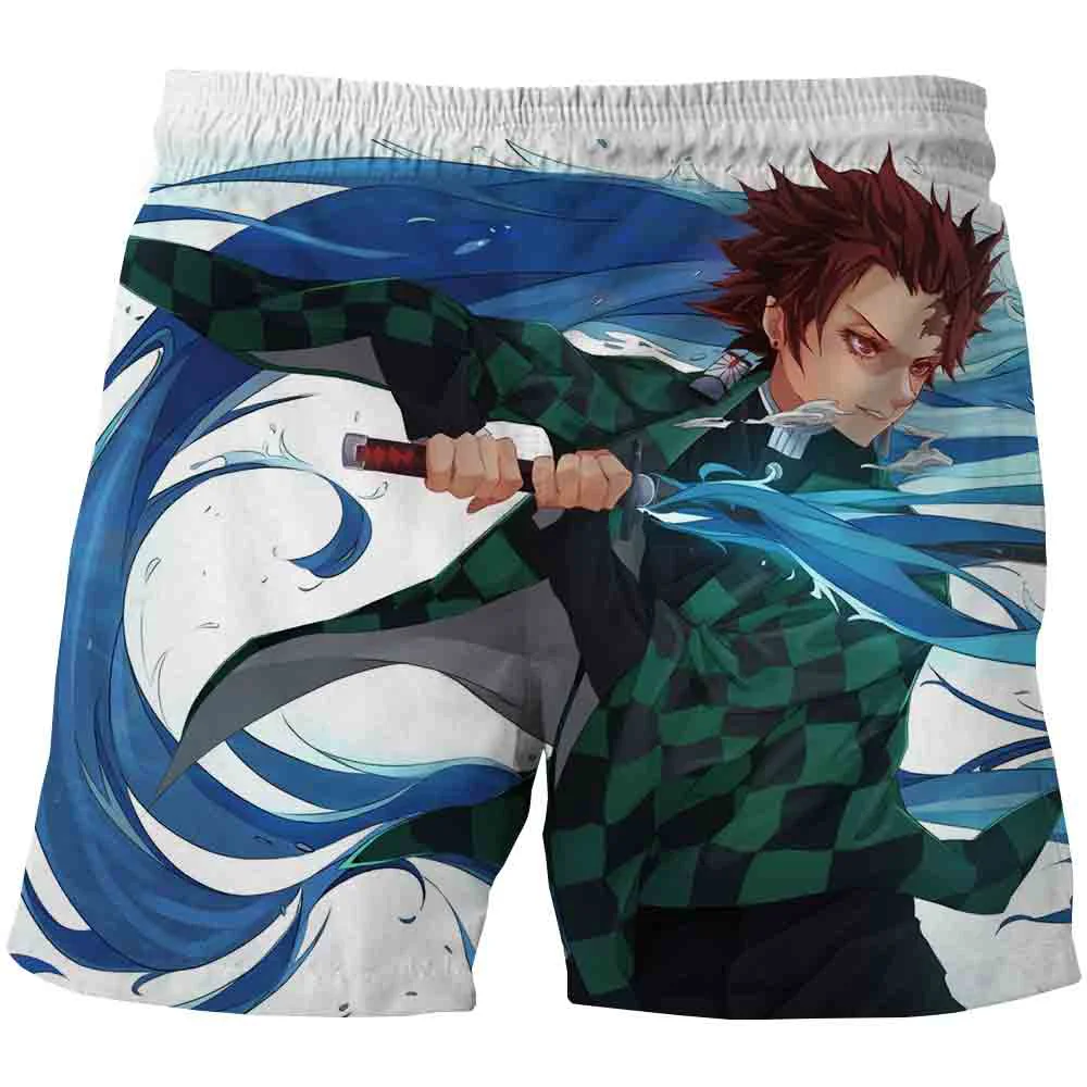 Bañador con estampado 3D de Demon Slayer para hombre, traje de baño con estampado de Anime, pantalones cortos de playa, tabla de Surf