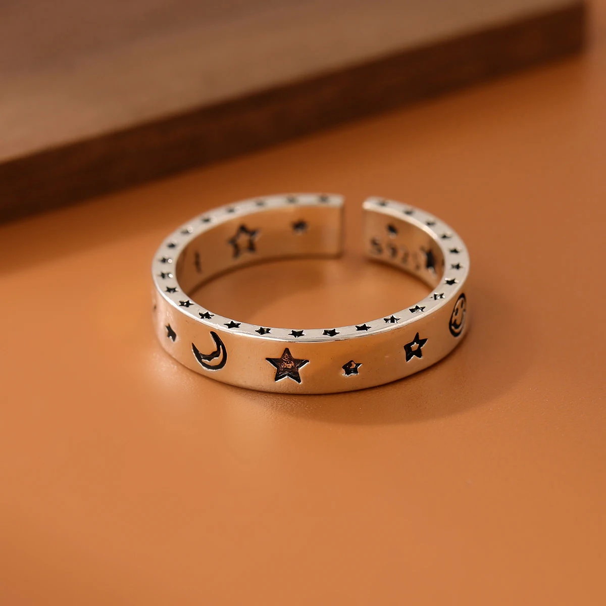 Retro Fashion Moon Star 925 Sterling Silver Jewelry Female Smiley Exquisite Popular Opening Rings  R138