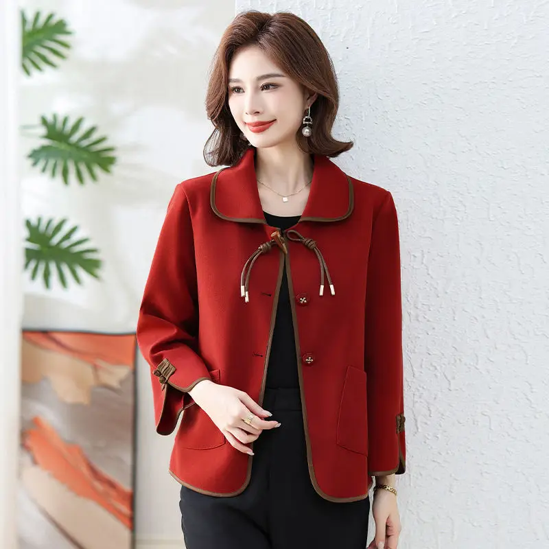 

Elegant Lace Up Button Pockets Solid Color Jackets Women Clothing Autumn New Loose All-match Tops Office Lady Coats