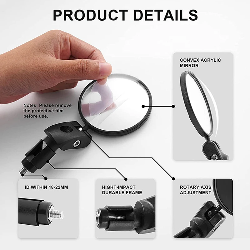 مرآة نهاية مقود خلفية مستديرة للدراجة النارية ، دوران بزاوية واسعة ، مرآة محدبة قابلة للتعديل ، ملحقات الدراجات النارية ، 1: 50