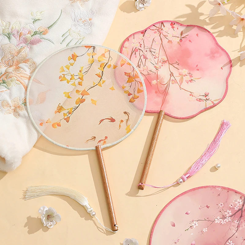 Vintage Round Printed Fan Chinese Dance Summer Classical Cheongsam Costume Court Hanfu Women's Tassel Hand Fan - Image 3