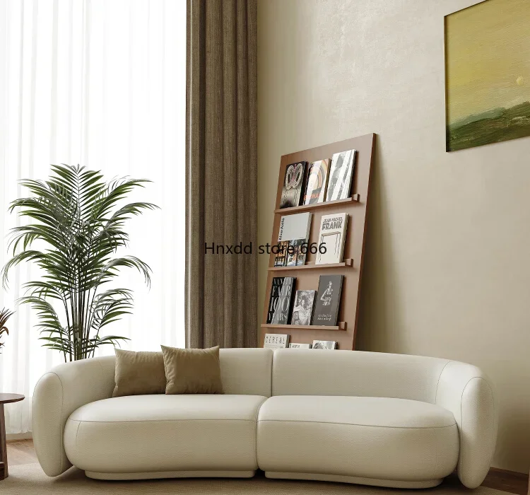 Italian minimalist leather sofa small apartment living room straight row sofa wabi sandy wind