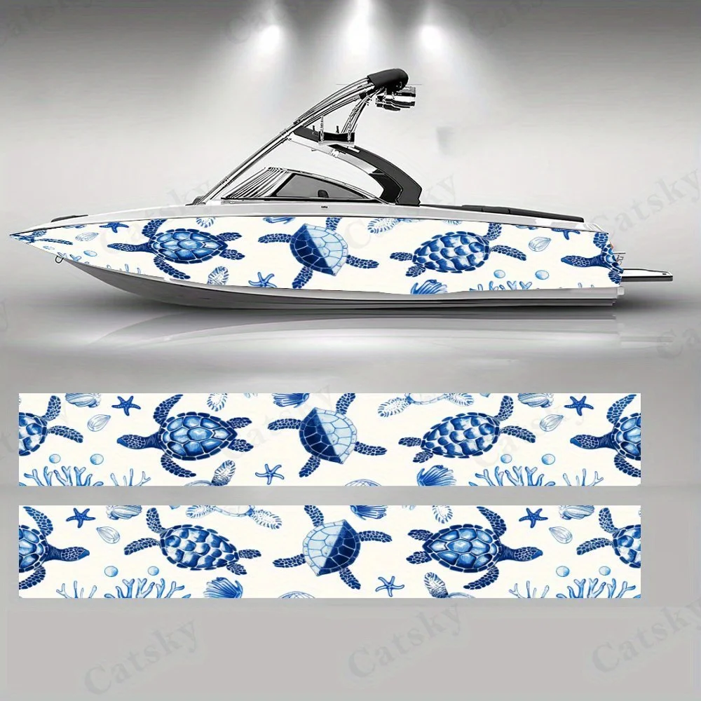 Blue and White Sea Turtles  Boat sticker vinyl ship pontoon deck Boat fishing decorative pontoon boats decal