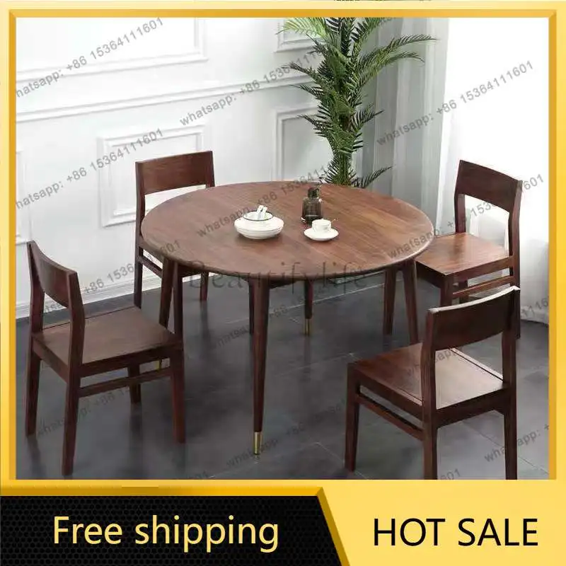 Factory Direct Sales Nordic Black Walnut Solid Wood Round Dining Table Modern Simple Coffee Table