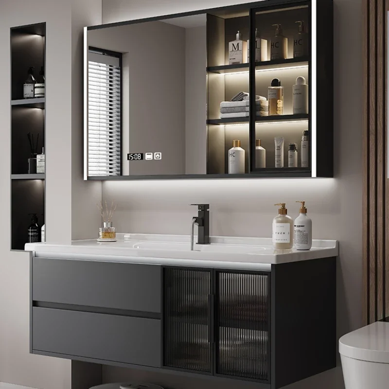 Bathroom Storage Cabinet Mirror Mdf Plastic Wardrobe Vanity Kitchen Locker Furniture Open Cabinets Sink Base