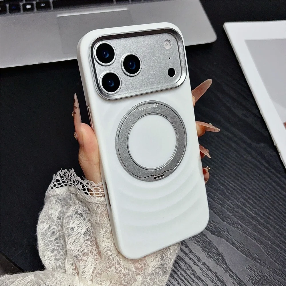 Luxury Water Ripples 360 Rotating Bracket for Magsafe For iPhone 18 Pro Max 18pro 17 Pro Frosted Hard Shockproof PC Holder Cover