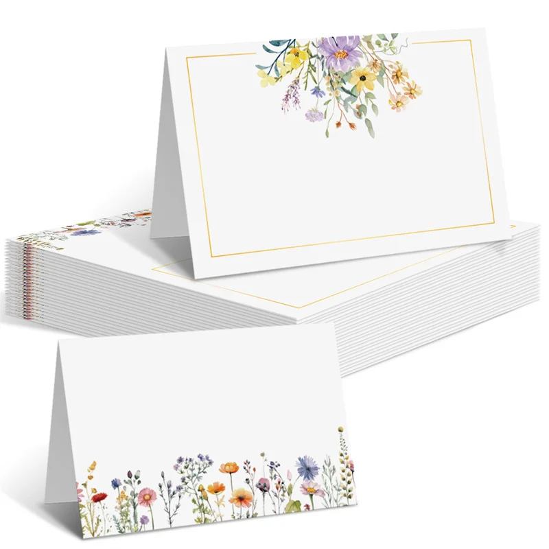 

50pcs/Set Floral Seat Cards Paper Flower DIY Blank Name Wedding Birthday Place Cards Table Decor Baby Shower Party Greeting Card