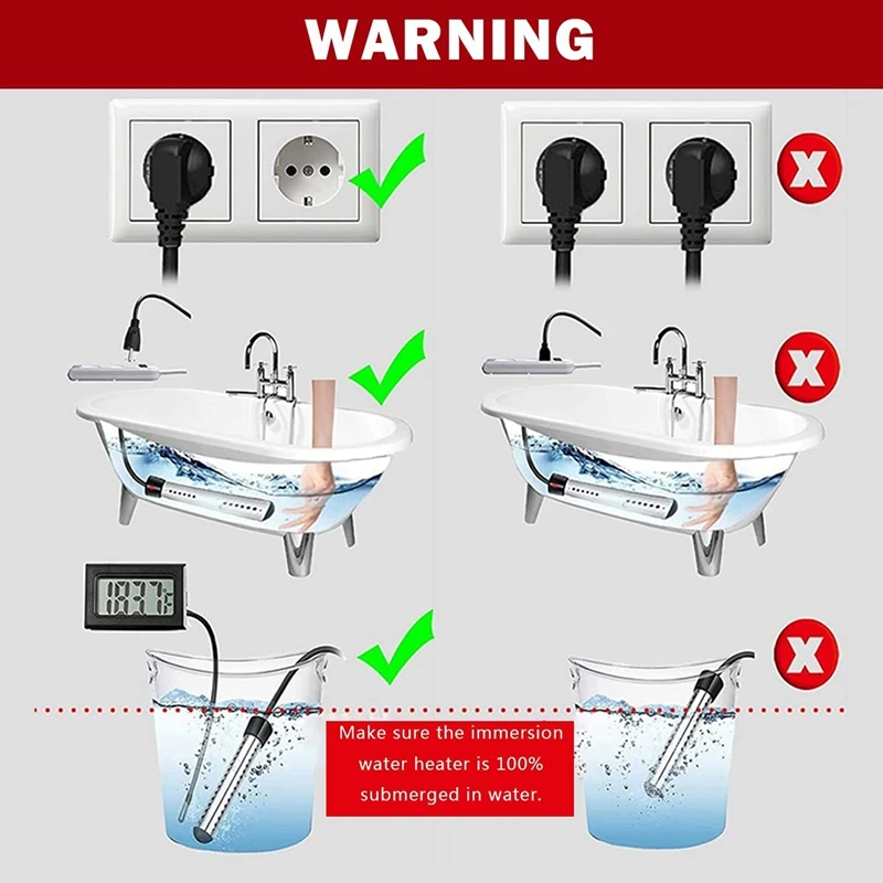 Riscaldatore ad immersione da 2500W, Timer automatico del riscaldatore della piscina, riscaldatore ad immersione per riscaldamento sicuro della piscina, perfetto per la spina europea da viaggio a casa