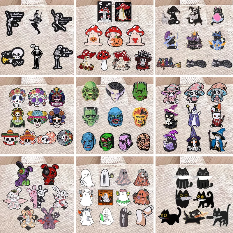 2-13pcs/set Halloween Gothic Design Enamel Badge Spooky Skeleton Ghost Mushroom Pin Brooch For Jacket Backpack Jewelry Gift