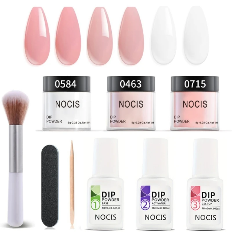 Kit de uñas en polvo de inmersión de 3 colores, juego de inicio sin formaldehído con líquido y capa base, tonos rosa, marrón y beige para principiantes, inmersión